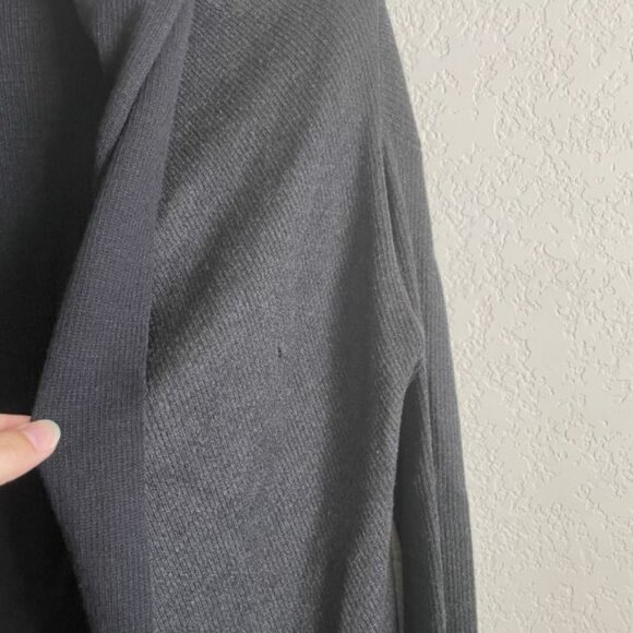 Lululemon Cardigan Womens Cabin Yogi Wrap Gray Black Pockets Hooded Thumb Holes - Picture 5 of 9